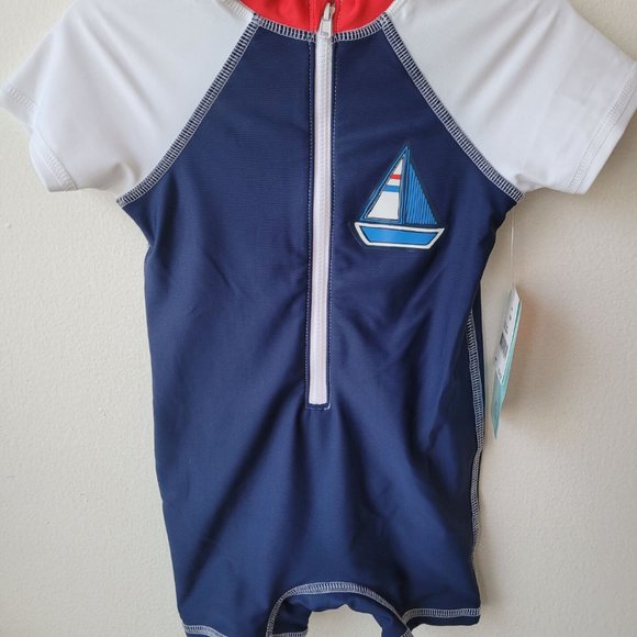 Floatmini Baby Boy Sailboat Swimsuit in Navy/White Size 18M - Picture 2 of 4